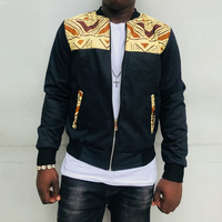Vêtements africains personnalisés Dashiki wax africain de printemps à imprimé kente veste décontractée pour hommes manteaux avec fermeture éclair