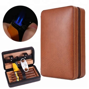 Accesorios para fumar CustomLOGO y <span class=keywords><strong>de</strong></span> cuero <span class=keywords><strong>de</strong></span> Color puro caso Humidor con encendedor y cortadora - Product Image 1