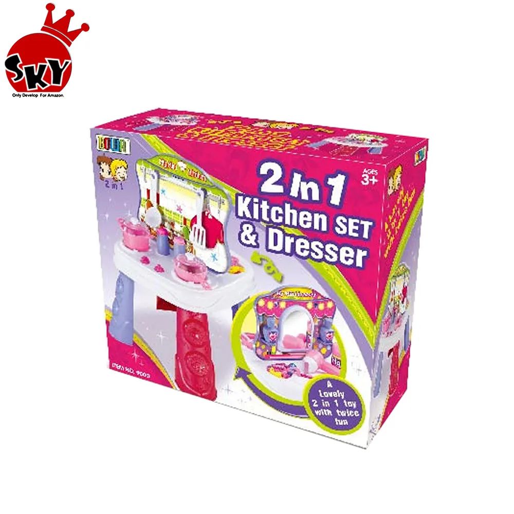 Nuovo design 2 in 1 set da cucina giocattolo & Dresser divertente dei capretti pretend gioca cucina cucina gioco giocattolo set