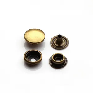 Sample Available Custom LOGO Four Parts Vintage Style Antique Brass Ring Spring Metal Press Snap Buttons for Clothing