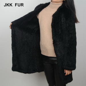 Punto grueso señora chaqueta de piel real mujeres piel de conejo auténtica señoras largas abrigo de invierno caliente - Product Image 3