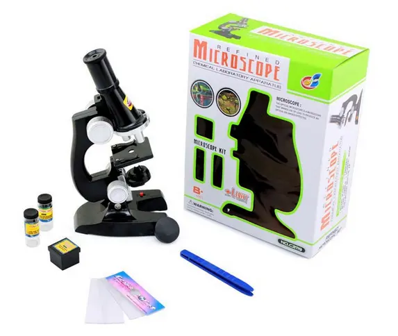 Kit de microscopio LED 100X-400X-1200X, juguete educativo de Ciencias para el hogar y la escuela, microscopio biológico refinado para niños