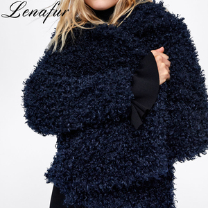 Manteaux en <span class=keywords><strong>fausse</strong></span> <span class=keywords><strong>fourrure</strong></span> Teddy bleu marine pour femmes, veste en <span class=keywords><strong>fausse</strong></span> <span class=keywords><strong>fourrure</strong></span> de mouton, veste Teddy - Product Image 4