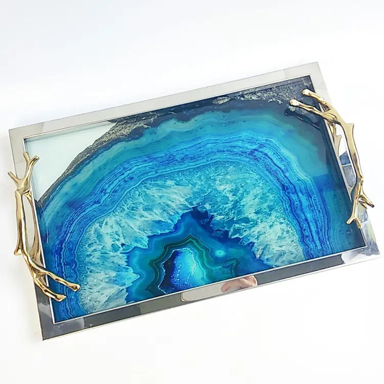 Classical European luxury serving tray agate slices