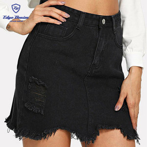 Precio de fábrica Lady Frayed Hem Ripped Short Black Denim <span class=keywords><strong>Falda</strong></span> - Product Image 2