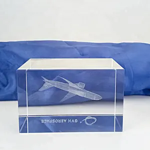 Hình Ảnh Máy Bay Bên Trong Tinh Thể <span class=keywords><strong>3D</strong></span> Laser Khắc Khối Để Hiển Thị - Product Image 1