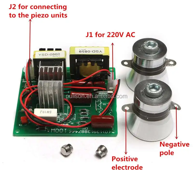 100W AC 220V Ultrasonicクリーナー電源ドライバボード + 2個40KトランスデューサLowパワー超音波洗浄機Integrated