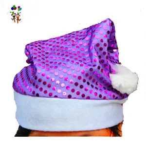 廉价成人父亲圣诞派对服装紫色亮片圣诞老人帽子HPC-2425