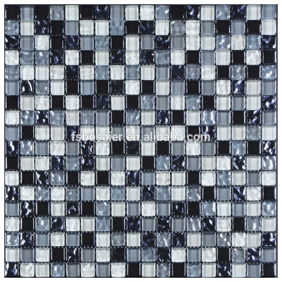 Broken black and white crystal glass mosaic tiles for bathroom design wall decorative