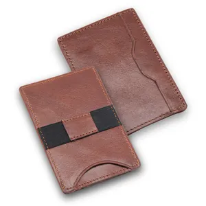Cuir de vachette italien en cuir véritable logo personnalisé porte-cartes porte-cartes avec pince à billets bande élastique