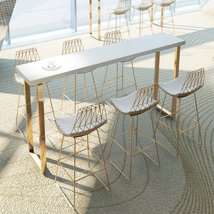 Modern Custom Milk Shop Cafe Bistro Strip Gold Metal High <strong>Marble</strong> <strong>bar</strong> <strong>Table</strong> - Product Image 1