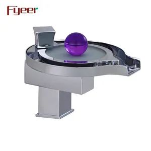 Fyeer Hot Sale Modern 3 Color Led Faucet Hydro Power Waterfall Solid Brass Basin Faucet