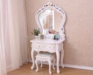 Tavolo da Toletta <span class=keywords><strong>Bianco</strong></span> Scrivania da Trucco Shabby Chic con Specchio e Sgabello - Product Image 1