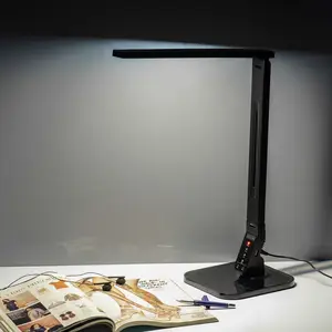 調光可能なタッチセンシティブUSB充電ブラックテーブルライトLEDデスク読書灯