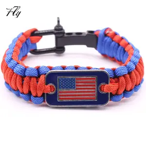 Wholesale American Flag 550 Paracord Survival Bracelet With Adjustable Buckle