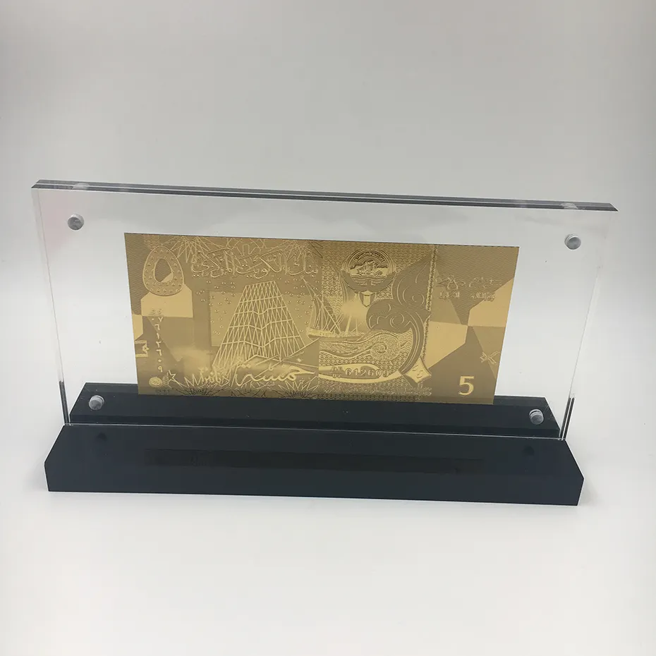 Kuwait 5 Dinar 24K Gold foil Banknote Money the best anniversary Gifts for VIP customer with acrylic frame display