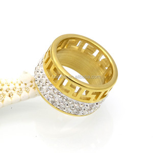 Colore dell'oro Hollow G Modello Anello di Cristallo di Modo Dei Monili di Titanio acciaio Anello di Barretta Per Le Donne E Gli Uomini Chiave Greco di Nozze anello - Product Image 3