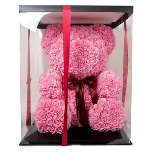人造保存玩具熊玫瑰玩具永远芬芳肥皂花粉红色玫瑰熊情人节周年纪念礼物