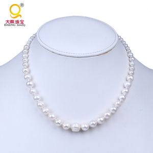 Collar de cadena de perlas con forma de patata blanca de agua dulce graduada genuina de 4-10mm