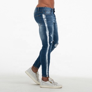 <span class=keywords><strong>Jeans</strong></span> Skinny Strappati Dipinti con Striscia Laterale Blu Affusolati e Stretti da <span class=keywords><strong>Uomo</strong></span> Gingtto - Product Image 2