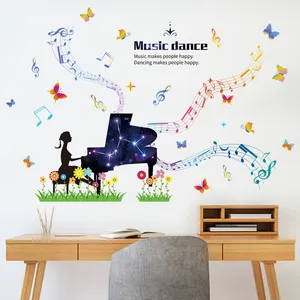 living room decoration removable 3d piano music notes vintage girl stickers