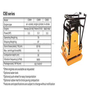 Compacteur de plaques compact de 5,5 CV C90 à moteur à essence, direct usine, avec force centrifuge de 15 kN et faible consommation de carburant - Product Image 6