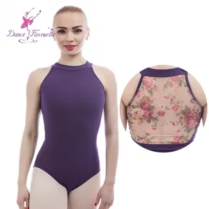 01D0015-4 Dunkel violetter Ballett-Tanz anzug aus Baumwolle mit Neck holder