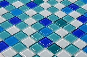 Color azul brillante <span class=keywords><strong>mar</strong></span> mosaico de vidrio piezas antideslizante piscina azulejos de mosaico - Product Image 3