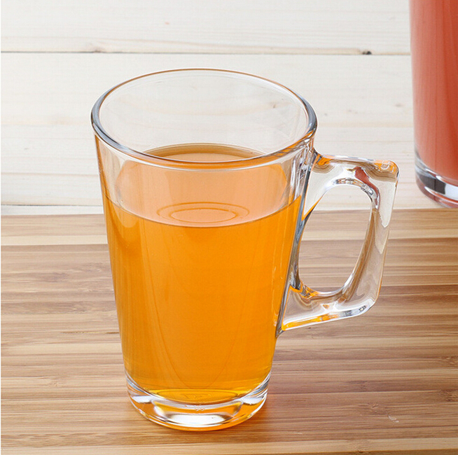 240ml clear glass latte coffee mug/cup with square handle
