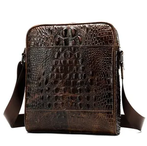 Dreamtop DTA502 krokodil graan koeienhuid lederen crossbody tas mode sling bag mannen schouder met custom logo