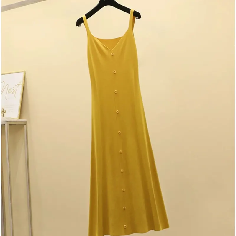 New Products Slip Knit Cotton Yellow Dress Women Summer DressためWomen