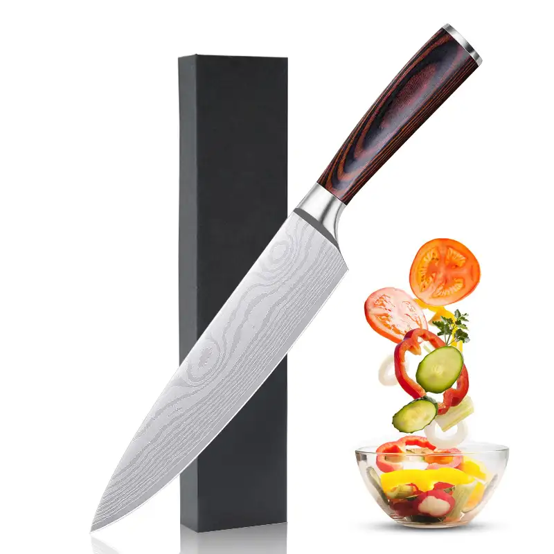 Hot Sales Amazon 8 Zoll 5 CR15 BBQ Outdoor Damaskus Küchenmesser mit Holzgriff