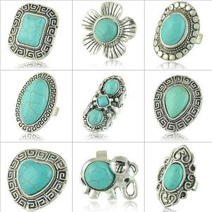 Retro Vintage Adjustable <strong>Ring</strong> Antique Silver Plated Adjustable <strong>Turquoise</strong> <strong>Ring</strong> - Product Image 2