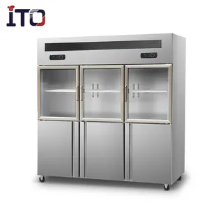 UF1810 Industri Tegak Dalam Stainless Steel Chiller/Dual-Zone 1300L 6 Pintu Dapur Hotel Freezer