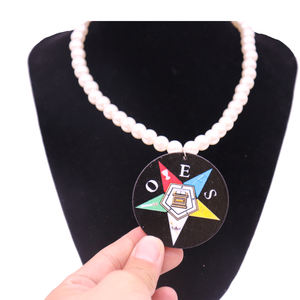 Moda filo di perle nero lettera greca OES legno Charms <span class=keywords><strong>collana</strong></span> ordine della stella orientale gioielli per regalo - Product Image 2