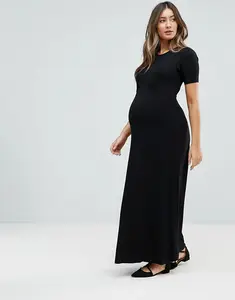 2021 wholesale women clothing short sleeve custom maternity knit maxi tea dress