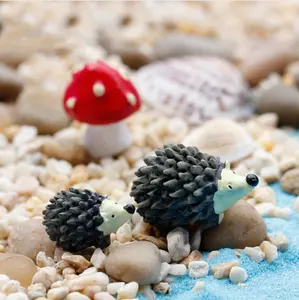 Artificial mini hedgehog with red dot mushroom miniatures fairy garden moss terrarium resin crafts decorations for home