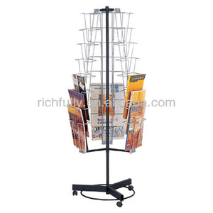 Good-looking Multidirectional commercial magazine rack with wheels, rotating shelf