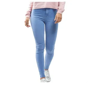 Jeans Gaya Baru Kustom Biru Pucat Pinggang Tinggi Super Skinny untuk Wanita