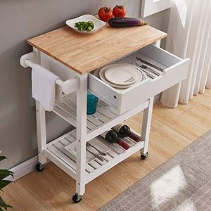 HUAYAO 롤링 주방 카트 전자 레인지 보관 섬 바퀴 화이트 식당 부엌과 거실 - Product Image 3
