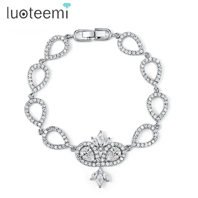 LUOTEEMI Fashion Girls Gift Austrian Crystals Super Luxury Princess Crown European Fashion Simple Retro Chain Charm Bracelet