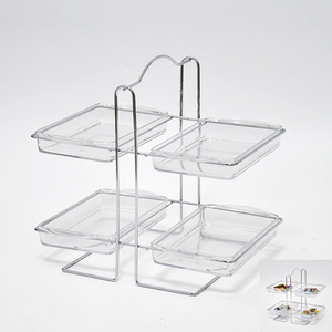 Fantaisie Rotatif Chrome Plaqué Fil Cadre Acrylique Transparent Snack Plateau Rack avec 5pcs Carré Snack Bol - Product Image 2