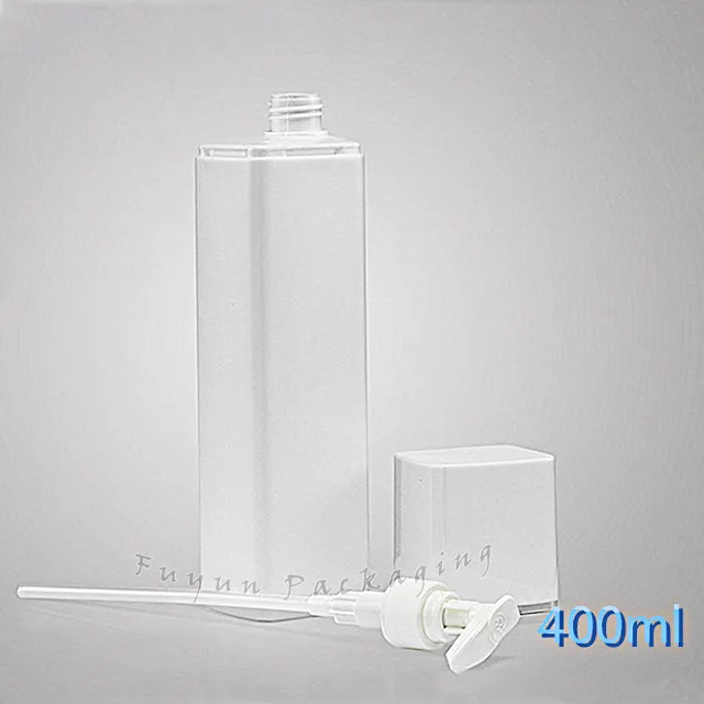 Fuyun Hotel Travelling White Rectangle Plastic Hair Care Packaging Hdpe Hand Gel Empty 400 Ml Shampoo BottlesとPump