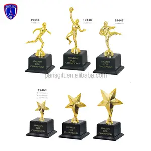Custom metal soccer trophy with gold plated man and star