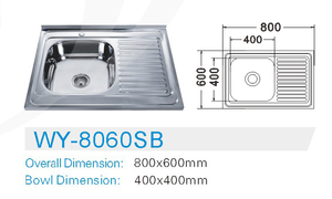 Fregadero de Cocina Moderno de una Sola Pieza con Cascada y Escurridor, Acero Inoxidable, 5 Años de Garantía, 800*600 - Product Image 3