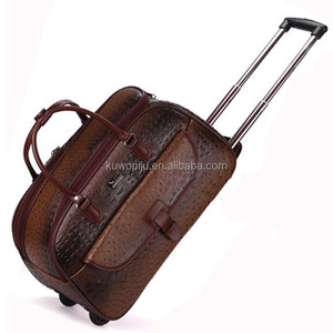 Brown Leather Hand <strong>Luggage</strong> <strong>Holdall</strong> Wheeled Trolley Weekend Bag - Product Image 1