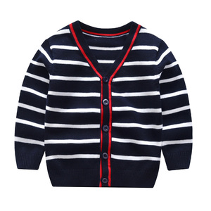 Pull <span class=keywords><strong>cardigan</strong></span> long en tricot pour enfants de haute qualité, col en V, boutons, rayures, garçons, bébé, uni, école - Product Image 5