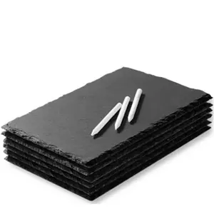 Slate Stone Plate Rectangle Natural Black Slate Plates Stone Sushi Soy Sauce Dish With 2 Holes