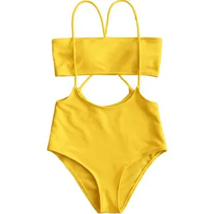 Đồ Bơi Một Mảnh Màu Xanh Dương Màu Vàng Đồ Bơi Sáng Cho Phụ Nữ Áo Tắm Một Mảnh Bikini Gợi Cảm