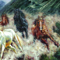 Peinture à l'huile sur toile personnalisée, peinte à la main, représentant 8 chevaux, célèbre art mural chinois de huit chevaux en course pour salon ou bureau
